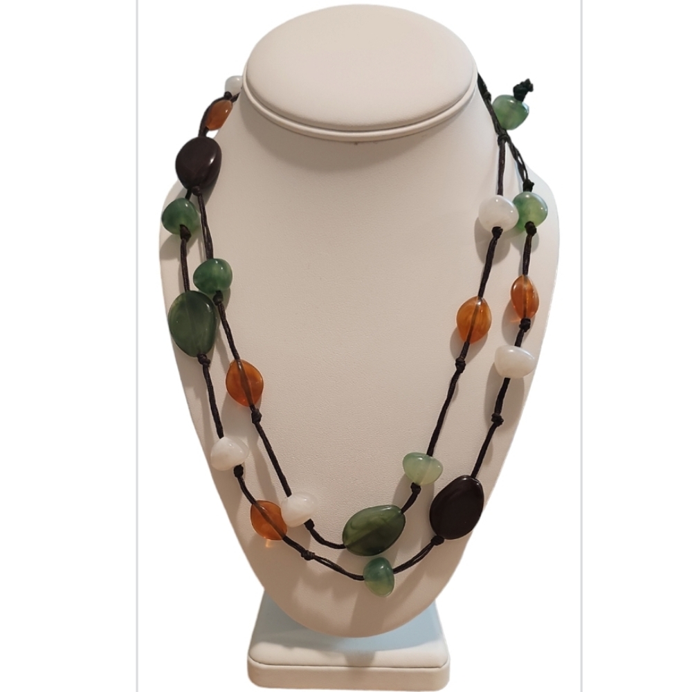 Handmade,Vintage Naturale Stone ( Jadine,Sardonyx,Opal )Long Necklace. - Picture 3 of 6